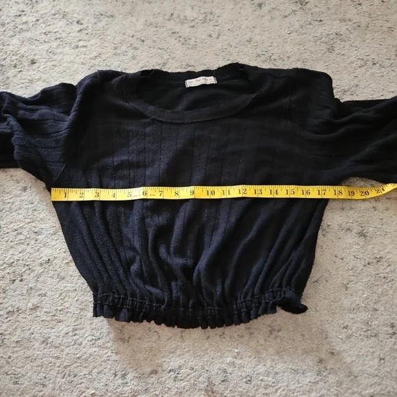 We The Free Womens Black Cropped Ribbed Knit Long Sleeve Top S - Picture 12 of 13